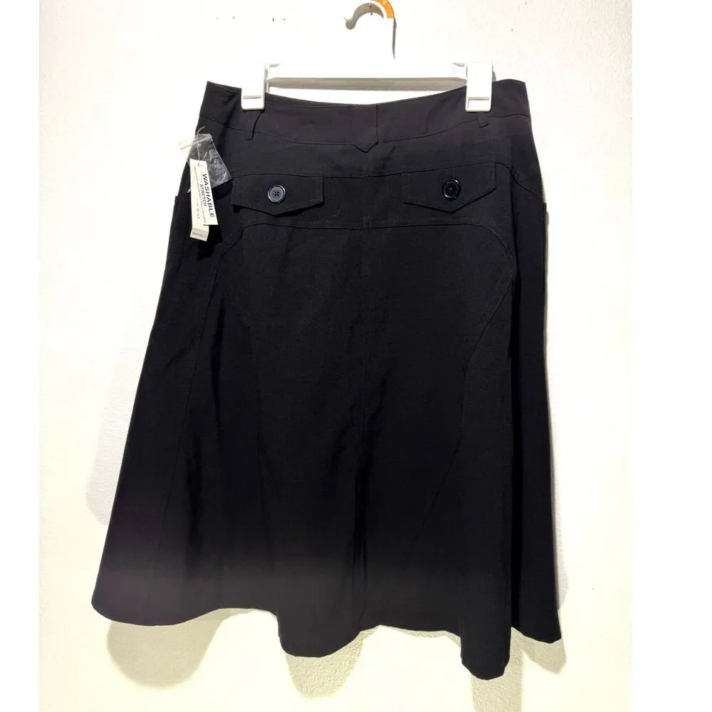 Larry Levine flare skirt black casual career preppy business casual women 8 New